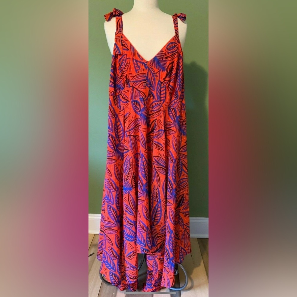 ALEXIS for Target Dress Orange Blue Botanical Tie Strap Asymmetrical Hem 2X NWT - Picture 4 of 9
